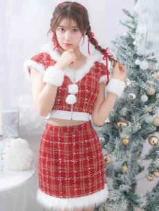 画像5: 【即日発送！】【サンタコス 5点セット】【XS-XLサイズ/2カラー】ツイードチェックバニーサンタコスプレ[OF04] (5)