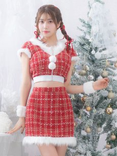 画像7: 【即日発送！】【サンタコス 5点セット】【XS-XLサイズ/2カラー】ツイードチェックバニーサンタコスプレ[OF04] (7)