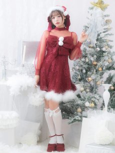 画像10: SALE!即日発送!【サンタコス 3点セット】【S-XLサイズ/1カラー】チュールスリーブレースリボンサンタコスプレ[OF04] (10)