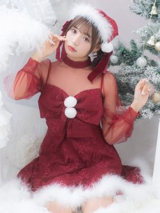 画像12: SALE!即日発送!【サンタコス 3点セット】【S-XLサイズ/1カラー】チュールスリーブレースリボンサンタコスプレ[OF04] (12)