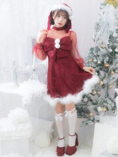 画像13: SALE!即日発送!【サンタコス 3点セット】【S-XLサイズ/1カラー】チュールスリーブレースリボンサンタコスプレ[OF04] (13)