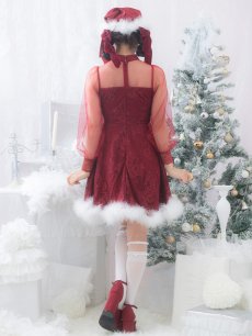 画像14: SALE!即日発送!【サンタコス 3点セット】【S-XLサイズ/1カラー】チュールスリーブレースリボンサンタコスプレ[OF04] (14)