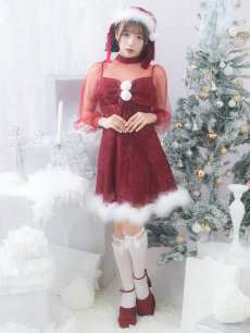 画像3: SALE!即日発送!【サンタコス 3点セット】【S-XLサイズ/1カラー】チュールスリーブレースリボンサンタコスプレ[OF04] (3)