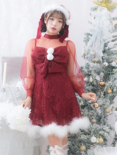 画像4: SALE!即日発送!【サンタコス 3点セット】【S-XLサイズ/1カラー】チュールスリーブレースリボンサンタコスプレ[OF04] (4)