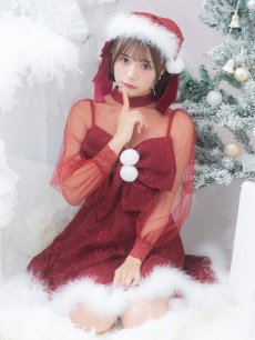 画像5: SALE!即日発送!【サンタコス 3点セット】【S-XLサイズ/1カラー】チュールスリーブレースリボンサンタコスプレ[OF04] (5)