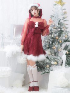 画像8: SALE!即日発送!【サンタコス 3点セット】【S-XLサイズ/1カラー】チュールスリーブレースリボンサンタコスプレ[OF04] (8)