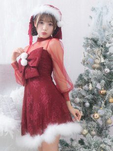 画像9: SALE!即日発送!【サンタコス 3点セット】【S-XLサイズ/1カラー】チュールスリーブレースリボンサンタコスプレ[OF04] (9)