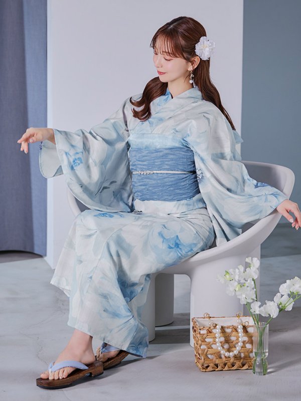 即日発送】蒼華に咲く牡丹浴衣 【浴衣3点セット 浴衣/帯/下駄】 [OF04]_