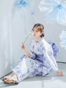 画像22: 【即日発送】モダンフラワー大人エレガント浴衣 【浴衣3点セット 浴衣/帯/下駄】 [OF04] (22)