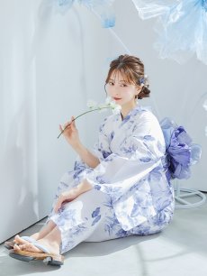 画像34: 【即日発送】モダンフラワー大人エレガント浴衣 【浴衣3点セット 浴衣/帯/下駄】 [OF04] (34)