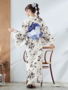 画像18: 【即日発送】水彩風モノトーンフラワー浴衣 【浴衣3点セット 浴衣/帯/下駄】 [YMT] (18)