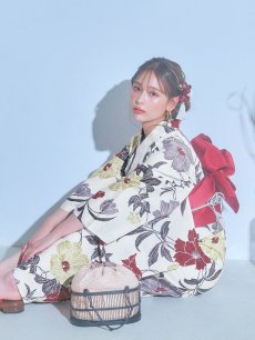 画像10: 【即日発送】レトロモダンフラワー浴衣 【浴衣3点セット 浴衣/帯/下駄】 [YMT] (10)