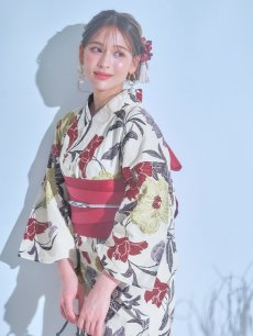 画像11: 【即日発送】レトロモダンフラワー浴衣 【浴衣3点セット 浴衣/帯/下駄】 [YMT] (11)
