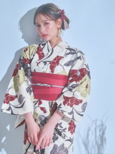 画像12: 【即日発送】レトロモダンフラワー浴衣 【浴衣3点セット 浴衣/帯/下駄】 [YMT] (12)