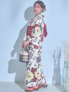 画像2: 【即日発送】レトロモダンフラワー浴衣 【浴衣3点セット 浴衣/帯/下駄】 [YMT] (2)