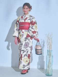 画像4: 【即日発送】レトロモダンフラワー浴衣 【浴衣3点セット 浴衣/帯/下駄】 [YMT] (4)