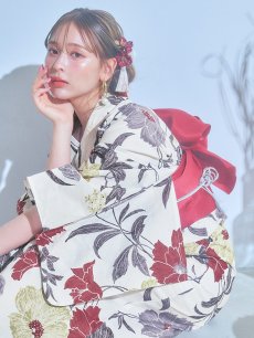 画像5: 【即日発送】レトロモダンフラワー浴衣 【浴衣3点セット 浴衣/帯/下駄】 [YMT] (5)