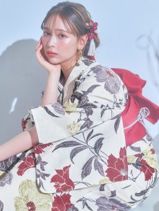 画像6: 【即日発送】レトロモダンフラワー浴衣 【浴衣3点セット 浴衣/帯/下駄】 [YMT] (6)