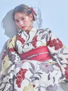 画像7: 【即日発送】レトロモダンフラワー浴衣 【浴衣3点セット 浴衣/帯/下駄】 [YMT] (7)