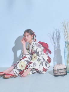 画像8: 【即日発送】レトロモダンフラワー浴衣 【浴衣3点セット 浴衣/帯/下駄】 [YMT] (8)