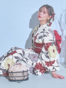 画像9: 【即日発送】レトロモダンフラワー浴衣 【浴衣3点セット 浴衣/帯/下駄】 [YMT] (9)