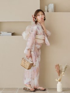 画像15: 【即日発送】大人レトロピンク浴衣 【浴衣3点セット 浴衣/帯/下駄】 [YMT] (15)