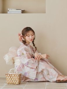 画像16: 【即日発送】大人レトロピンク浴衣 【浴衣3点セット 浴衣/帯/下駄】 [YMT] (16)