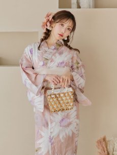 画像2: 【即日発送】大人レトロピンク浴衣 【浴衣3点セット 浴衣/帯/下駄】 [YMT] (2)