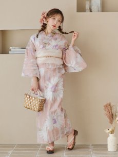 画像3: 【即日発送】大人レトロピンク浴衣 【浴衣3点セット 浴衣/帯/下駄】 [YMT] (3)