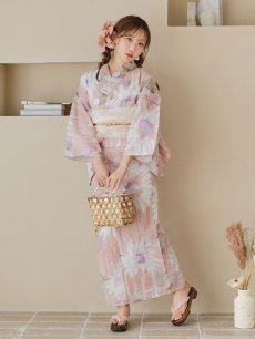 画像4: 【即日発送】大人レトロピンク浴衣 【浴衣3点セット 浴衣/帯/下駄】 [YMT] (4)