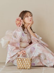 画像5: 【即日発送】大人レトロピンク浴衣 【浴衣3点セット 浴衣/帯/下駄】 [YMT] (5)