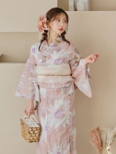 画像6: 【即日発送】大人レトロピンク浴衣 【浴衣3点セット 浴衣/帯/下駄】 [YMT] (6)