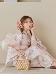 画像8: 【即日発送】大人レトロピンク浴衣 【浴衣3点セット 浴衣/帯/下駄】 [YMT] (8)