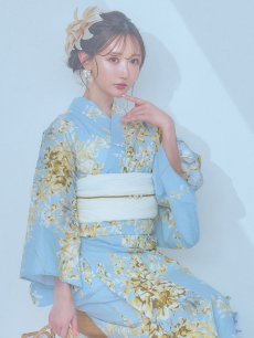 画像10: 【即日発送】ライトブルー×キバナフジ浴衣 【浴衣3点セット 浴衣/帯/下駄】 [YMT] (10)