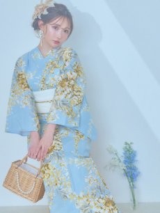 画像11: 【即日発送】ライトブルー×キバナフジ浴衣 【浴衣3点セット 浴衣/帯/下駄】 [YMT] (11)