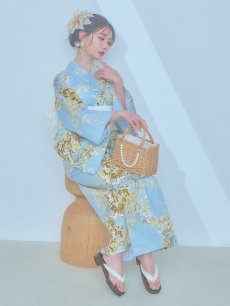 画像12: 【即日発送】ライトブルー×キバナフジ浴衣 【浴衣3点セット 浴衣/帯/下駄】 [YMT] (12)