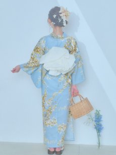 画像15: 【即日発送】ライトブルー×キバナフジ浴衣 【浴衣3点セット 浴衣/帯/下駄】 [YMT] (15)