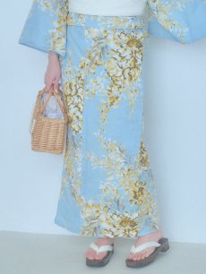 画像17: 【即日発送】ライトブルー×キバナフジ浴衣 【浴衣3点セット 浴衣/帯/下駄】 [YMT] (17)