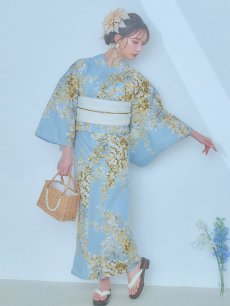 画像4: 【即日発送】ライトブルー×キバナフジ浴衣 【浴衣3点セット 浴衣/帯/下駄】 [YMT] (4)