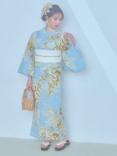 画像5: 【即日発送】ライトブルー×キバナフジ浴衣 【浴衣3点セット 浴衣/帯/下駄】 [YMT] (5)