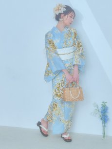 画像6: 【即日発送】ライトブルー×キバナフジ浴衣 【浴衣3点セット 浴衣/帯/下駄】 [YMT] (6)