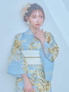 画像8: 【即日発送】ライトブルー×キバナフジ浴衣 【浴衣3点セット 浴衣/帯/下駄】 [YMT] (8)
