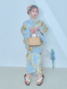 画像9: 【即日発送】ライトブルー×キバナフジ浴衣 【浴衣3点セット 浴衣/帯/下駄】 [YMT] (9)