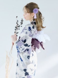 画像11: 【即日発送】パープルフラワー浴衣 【浴衣3点セット 浴衣/帯/下駄】 [YMT] (11)