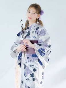 画像12: 【即日発送】パープルフラワー浴衣 【浴衣3点セット 浴衣/帯/下駄】 [YMT] (12)