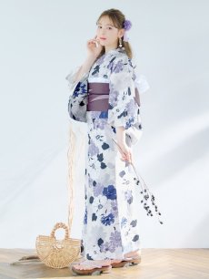 画像14: 【即日発送】パープルフラワー浴衣 【浴衣3点セット 浴衣/帯/下駄】 [YMT] (14)