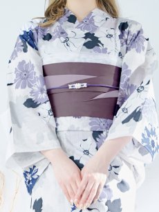 画像17: 【即日発送】パープルフラワー浴衣 【浴衣3点セット 浴衣/帯/下駄】 [YMT] (17)