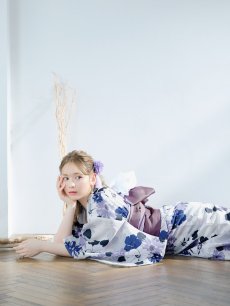 画像2: 【即日発送】パープルフラワー浴衣 【浴衣3点セット 浴衣/帯/下駄】 [YMT] (2)