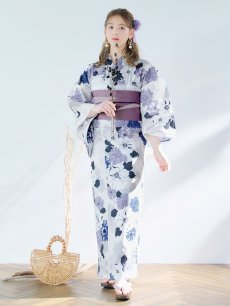 画像4: 【即日発送】パープルフラワー浴衣 【浴衣3点セット 浴衣/帯/下駄】 [YMT] (4)