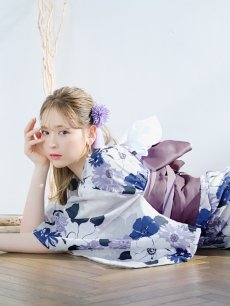 画像6: 【即日発送】パープルフラワー浴衣 【浴衣3点セット 浴衣/帯/下駄】 [YMT] (6)